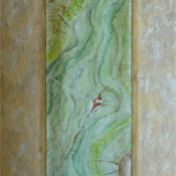 Imitation colonne en volume, onyx vert et pierre gravée, peinture murale décorative