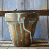 Patine effet bronze oxydé réalisé sur pot terre cuite, peinture décorative 31