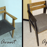 Chevet entièrement poncé et relooké : patine bronze oxydé et bois grisé vieilli + assise entièrement refaite - Avant et Après