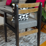 Relooking fauteuil style industriel, métal oxydé et bois grisé, assise refaite